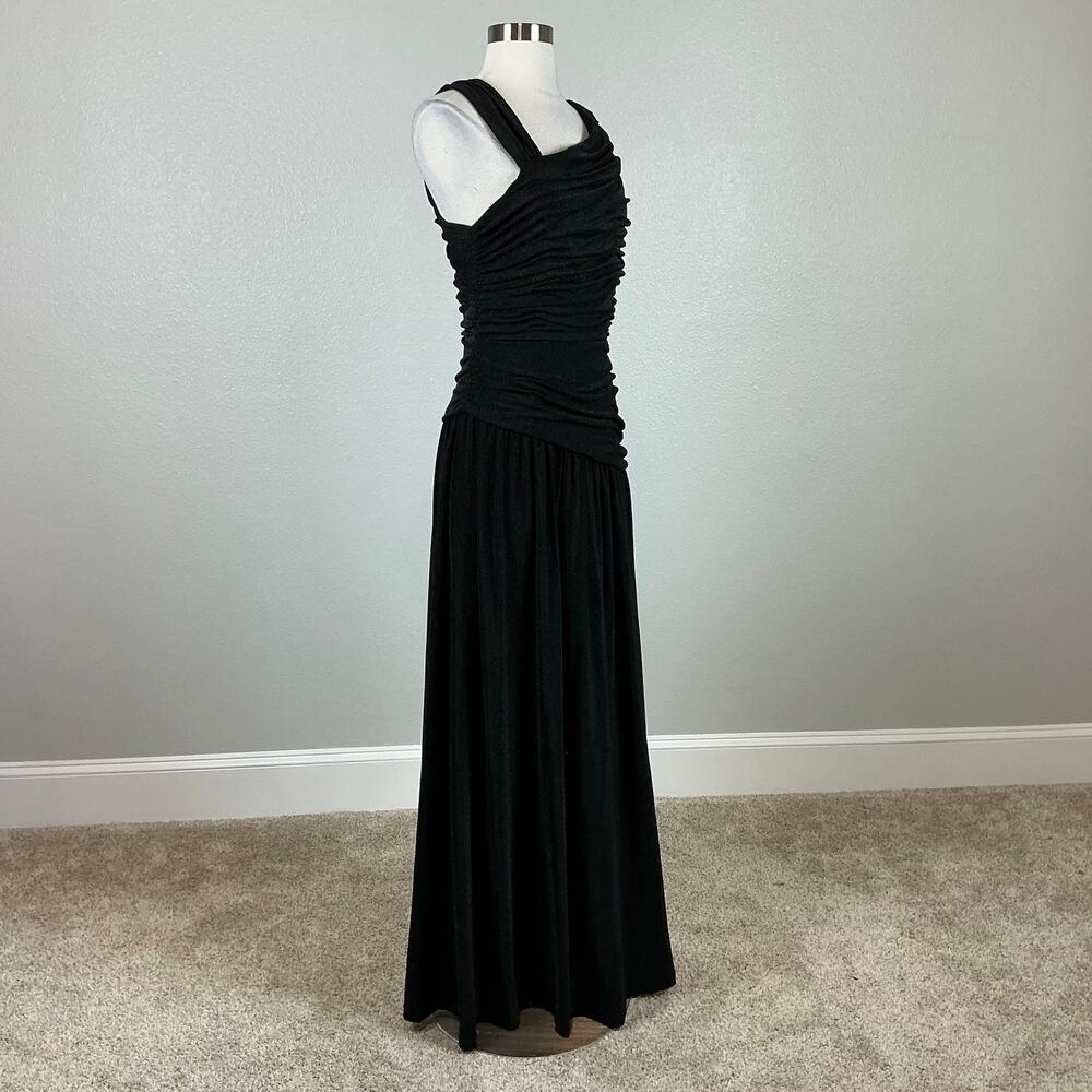 DKNY Sparkly Knit Sleeveless Ruched Long A-Line Formal Gown Black Size 10 - Picture 3 of 12